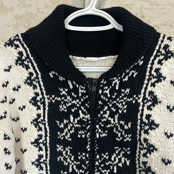 Vintage Jennifer Reed Hand Knit Chunky Sweater Cardigan Zip Patch Pockets Nordic - Picture 7 of 16